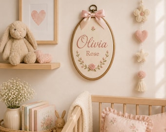 Personalized Baby Name Hoop, Floral Embroidered Nursery Decor, Custom Girl Wall Art, Baby Shower Gifts
