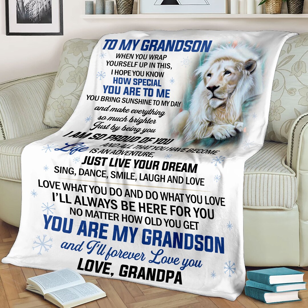Blanket Personalized Grandson Lion Blanket From Grandpa, Personalize