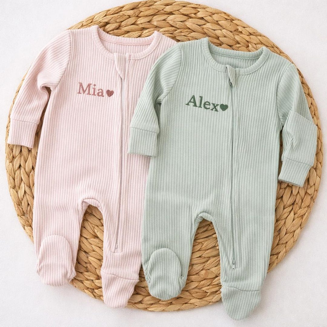 Personalized Embroidered Name Baby Zip Romper, Baby Sleepsuit, Newborn ...