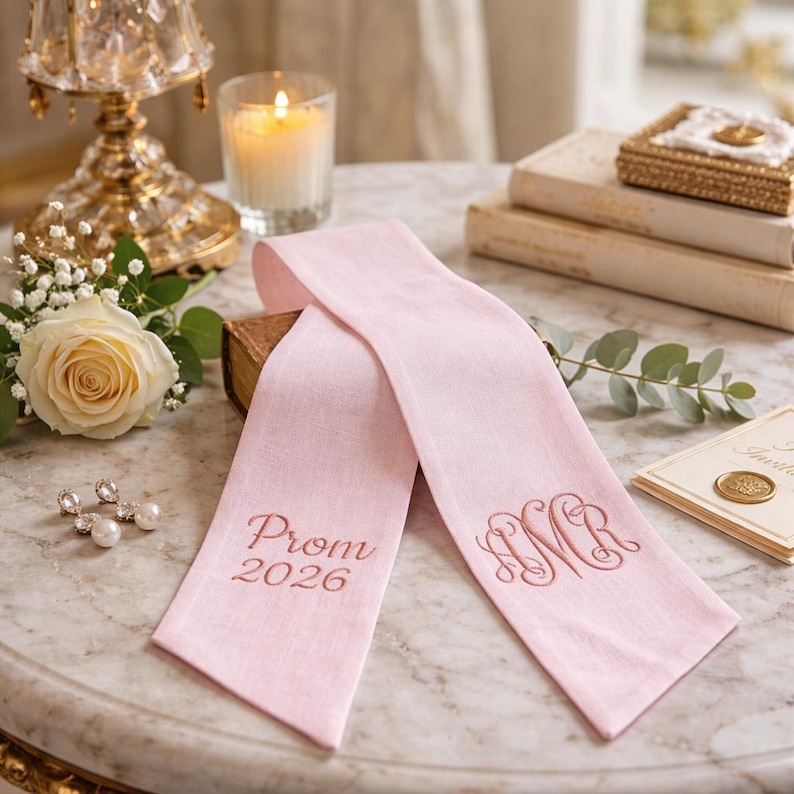 Personalized Prom Bouquet Ribbon, Custom Monogram Linen Bouquet Wrap ...
