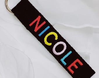 Personalized Embroidered Keychain, Custom Name Bag Tag