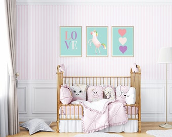 Unicorn Wall Art | Girls Room Unicorn Wall Art | Decor for Girls | Digital Download | Girls Wall Art | Set of Three Prints | Unicorn