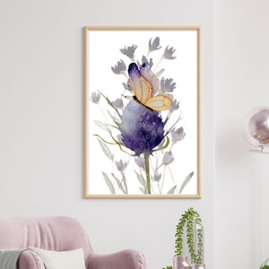 Thistle & Butterfly Watercolor Wall Art/Thistle Butterfly Print/Butterfly Art/Digital Art/Digital Wall Art/Nature Wall Art/Floral Watercolor