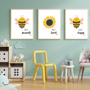 Bumble Bee Nursery Art | Bee Sweet | Bee Kind | Bee Yourself | Bee nursery art | Printable Wall Decor | Bee Nursery Prints - Set of 3