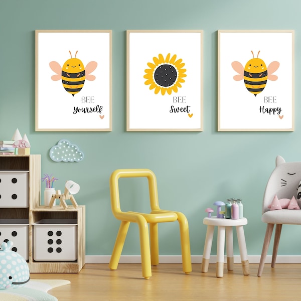 Bumble Bee Nursery Art | Bee Sweet | Bee Kind | Bee Yourself | Bee nursery art | Printable Wall Decor | Bee Nursery Prints - Set of 3