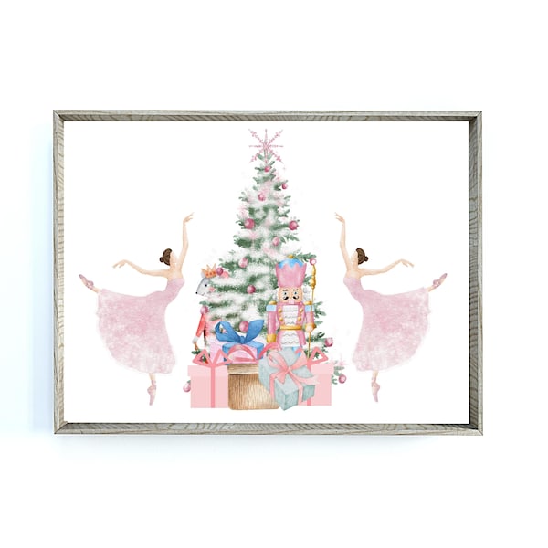 Watercolor Christmas Nutcracker Ballerina Tree Nutcracker Print Holiday Wall Art Christmas Printable Holiday Decor Digital Download