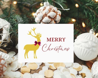 Christmas Deer Printable Card, Instant Download, Holiday Cards, Greeting Card, Christmas Greeting Card, Christmas Deer Card, Printable Cards
