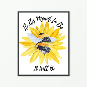 Bumble Bee Watercolor/Bee and Sunflower Print/Inspirational Wall Art/Digital Art/Digital Wall Art/Nature Wall Art/Sunflower Art