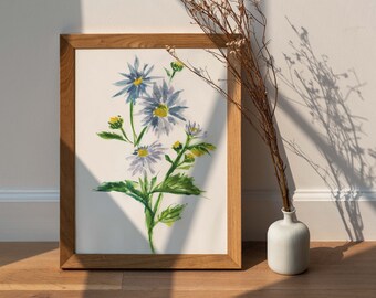 Digital Print | Downloadable file | Original Hand-painted Daisy Flower | April birth flower | Birthday card | Sumi-e | Home decoration