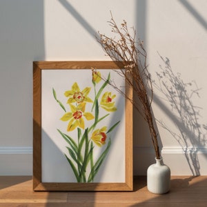 | d’impression numérique | de fichiers téléchargeables | jonquille | de fleurs de naissance de mars | de peinture chinoise | d’encre Sumi carte d’anniversaire | Imprimé fleuri