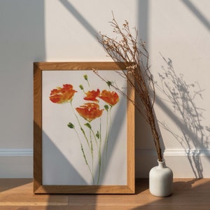 Impressão digital | Arquivo para download | Flor de papoilas pintada à mão original | Flor de nascimento de agosto | Cartões de Aniversário | Decoração para casa