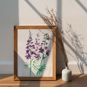Impresión digital / Archivo descargable / Flor original de Alondra pintada a mano / Índigo / Flor de nacimiento de julio / Tarjeta de cumpleaños / Decoración del hogar
