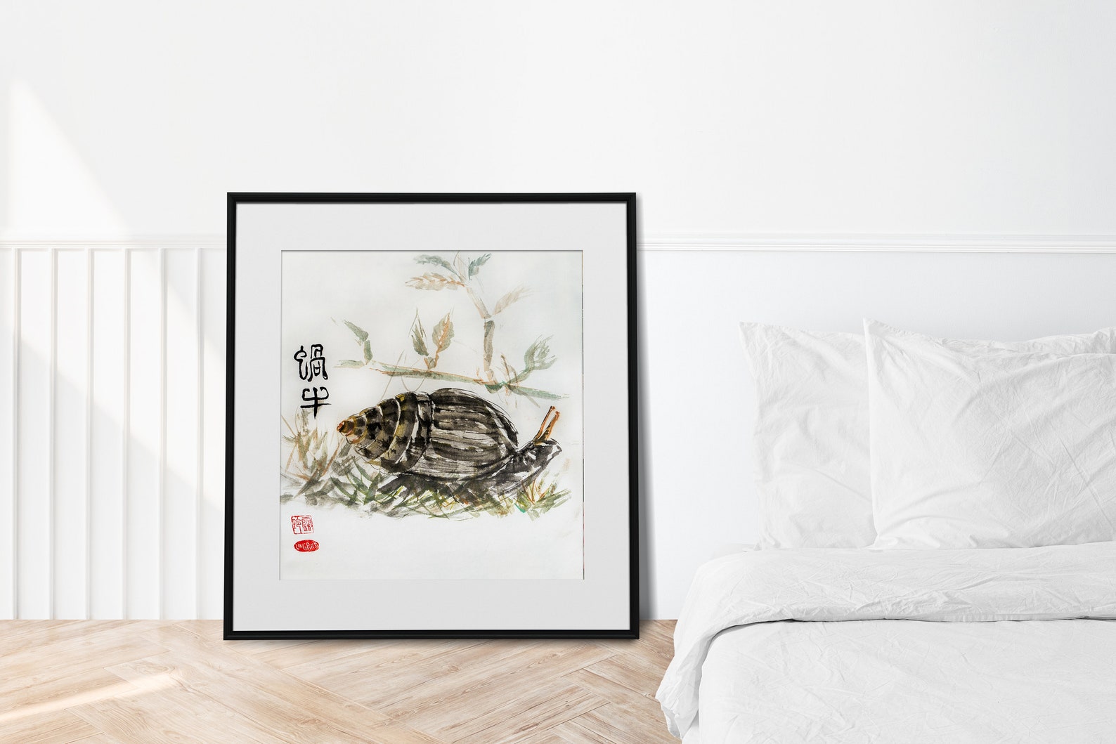 Digital Print Original Painted Snail Chinese Ink and Watercolour Snail