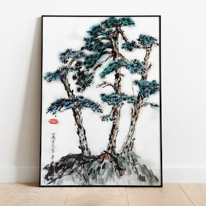 Digital print | Original painted Pine Tree | Ink wash painting | Japanese art | Sumi-e art | Asian art | Home decoration | Birthday cards