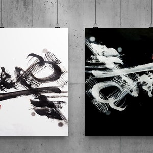 Digital Print | Abstract Earth element paintings in Chinese Ink | Black and White | board stroke | Sumi-e | Home Deco | Poster