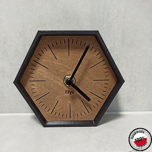wood BLACK TEAK hexagon clock for desk, office clock for gift,  made in Poland, 3d printed