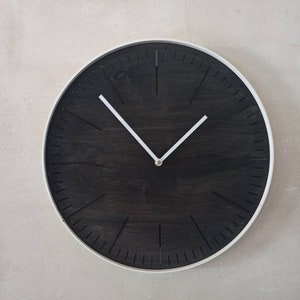 Big round BLACK wood and  WHITE steel wall clock. Simple elegant and minimalistic. Perfect gift