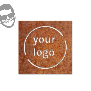Custom Logo Corten Steel Sign Plate with Rustic Patina Finish in 3 Sizes - Includes Mounting Kit, personalisation corten logo plate