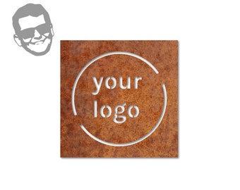 Benutzerdefiniertes Logo Corten Stahlschild mit rustikaler Patina in 3 Größen - Inklusive Montageset und Personalisierungs-Corten-Logoplatte