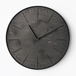Ebony Black Wood Wall Clock, Minimalist Silent Clock, Modern Home Decor