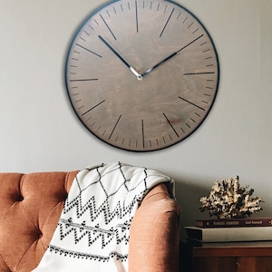 simple minimalistic wall clock, grey round clock  modern plywood and metal clock for gift, unusual gift for someone who got everything