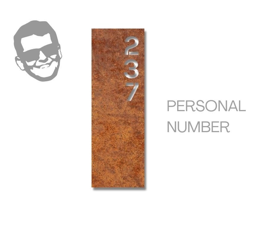 vertical rectangle personalized house number, address sign corten steel, 3 sizes, rust effect