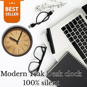 Minimalistische Schreibtischuhr aus Teakholz - Stille, moderne Einrichtung für das Home Office