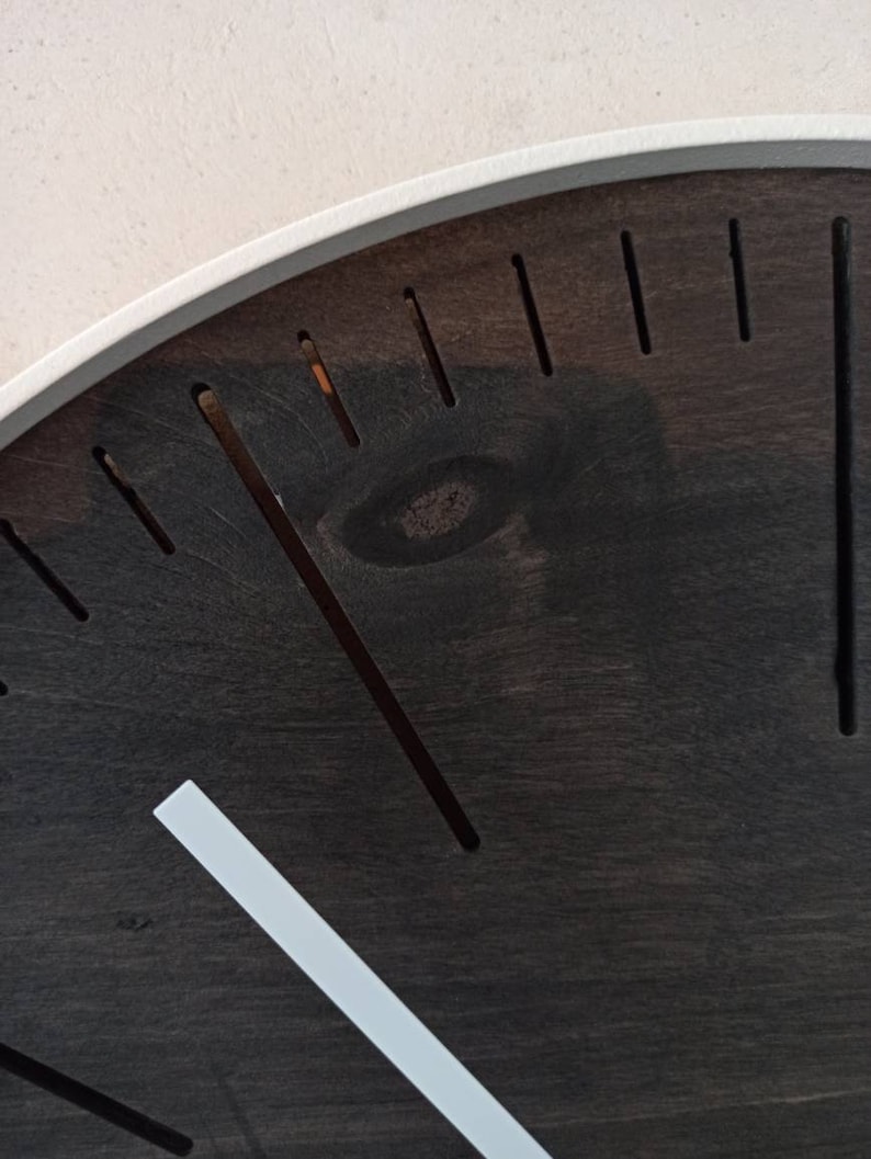 Big round BLACK wood and  WHITE steel wall clock. Simple elegant and minimalistic. Perfect gift