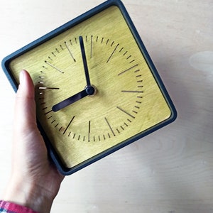 simple minimalistic GREEN squere desk clock, time zone custom engrave clock, metal and plywood clock for gift