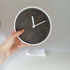 6 inch simple black WOOD and STEEL minimalistic round desk clock, unusual clock for gift,  desk clock for homeoffice made in Poland