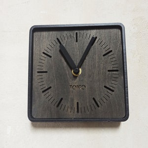 BLACK wood and BLACK steel squere desk clock, time zone custom engrave clock, perfect gift