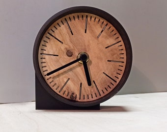 Minimalist Plywood Desk Clock, Black Steel Border, Home Office Decor