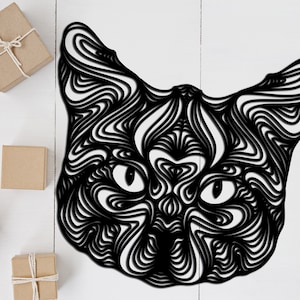 Perfect gift for cat lovers  Wall Art – Black Veneer MDF Cat Silhouette – Modern Animal Decor for Living Room or Gift