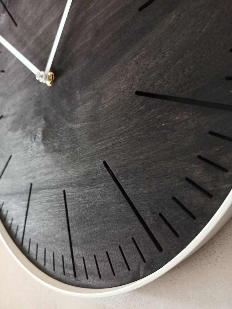 Big round BLACK wood and  WHITE steel wall clock. Simple elegant and minimalistic. Perfect gift