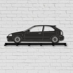 Honda Civic 4th Gen Silhouette Metal Coat Rack - 50cm/19.7&quot; Black, Perfect for Garage or Acura Fans, Great Gift for Car Enthusiasts