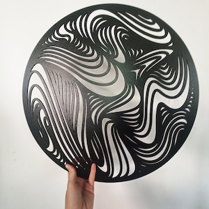 hudge METAL abstract round wallart, STEEL black and white japandi decor