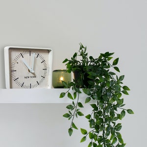 simple minimalistic full white squere desk clock, time zone custom engrave clock, metal and plywood clock for gift