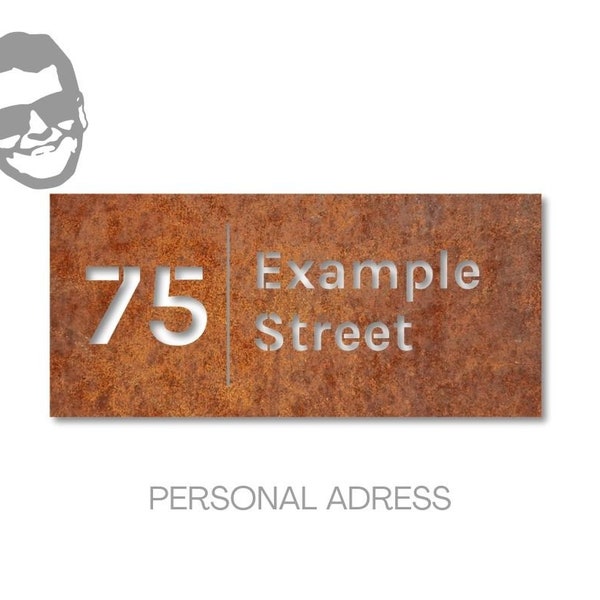 adresse de maison rectangle personnalisée, plaque d'adresse en acier corten, 3 tailles, effet rouille