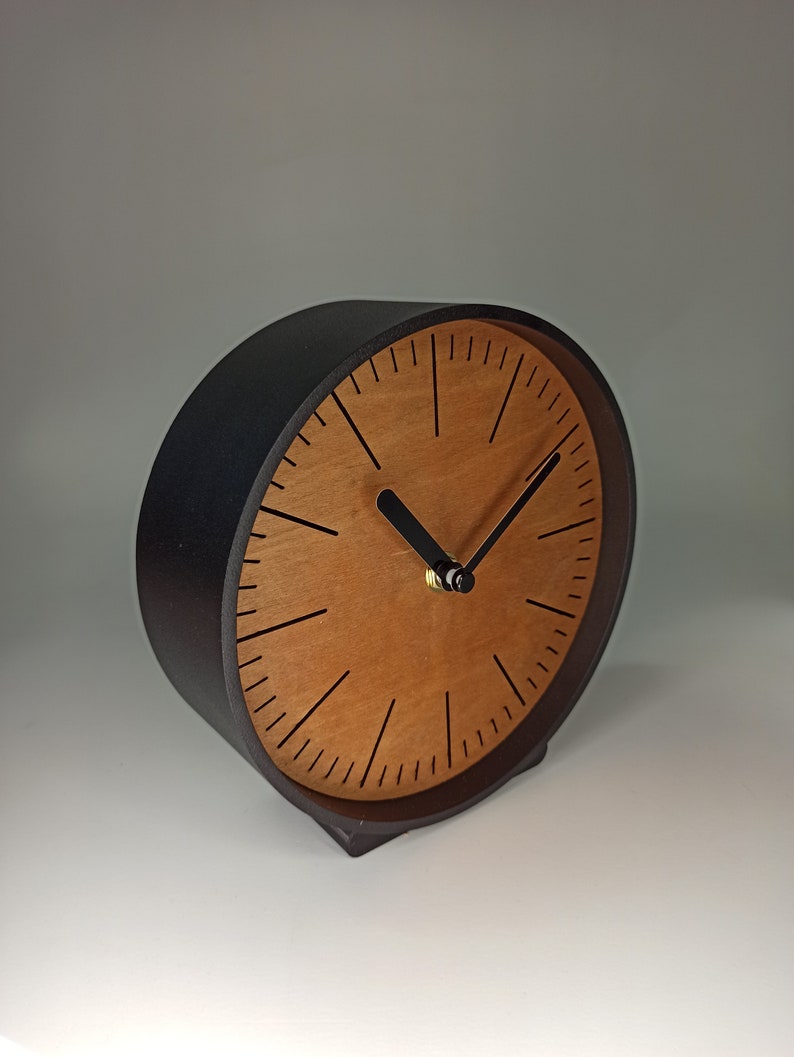 Teak Wood Desk Clock, Black Steel Frame, Mid-century Modern Style, 6 ...