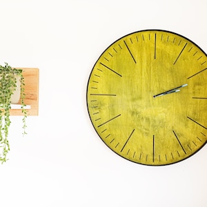 Big round GREEN wood and steel wall clock. Simple elegant and minimalistic. PERFECT GIFT