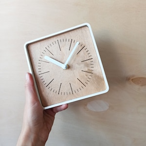 simple minimalistic TEAK squere desk clock, time zone custom engrave clock, metal and plywood clock for gift
