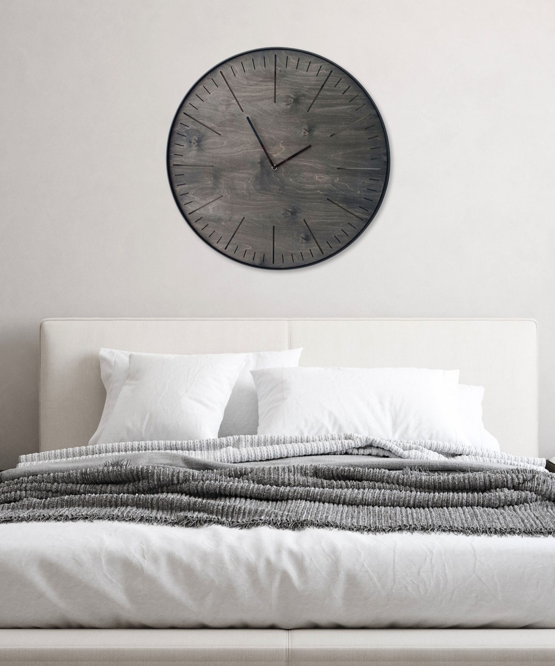 Big Round BLACK Wood Clock With Black Frame. Simple and Minimalistic