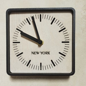 simple minimalistic white squere desk clock, time zone custom engrave clock, metal and plywood clock for gift