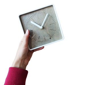 Custom Engraved Grey Square Desk Clock - Time Zone Personalized Clock, Ideal Gift for Business, Home Office Decor