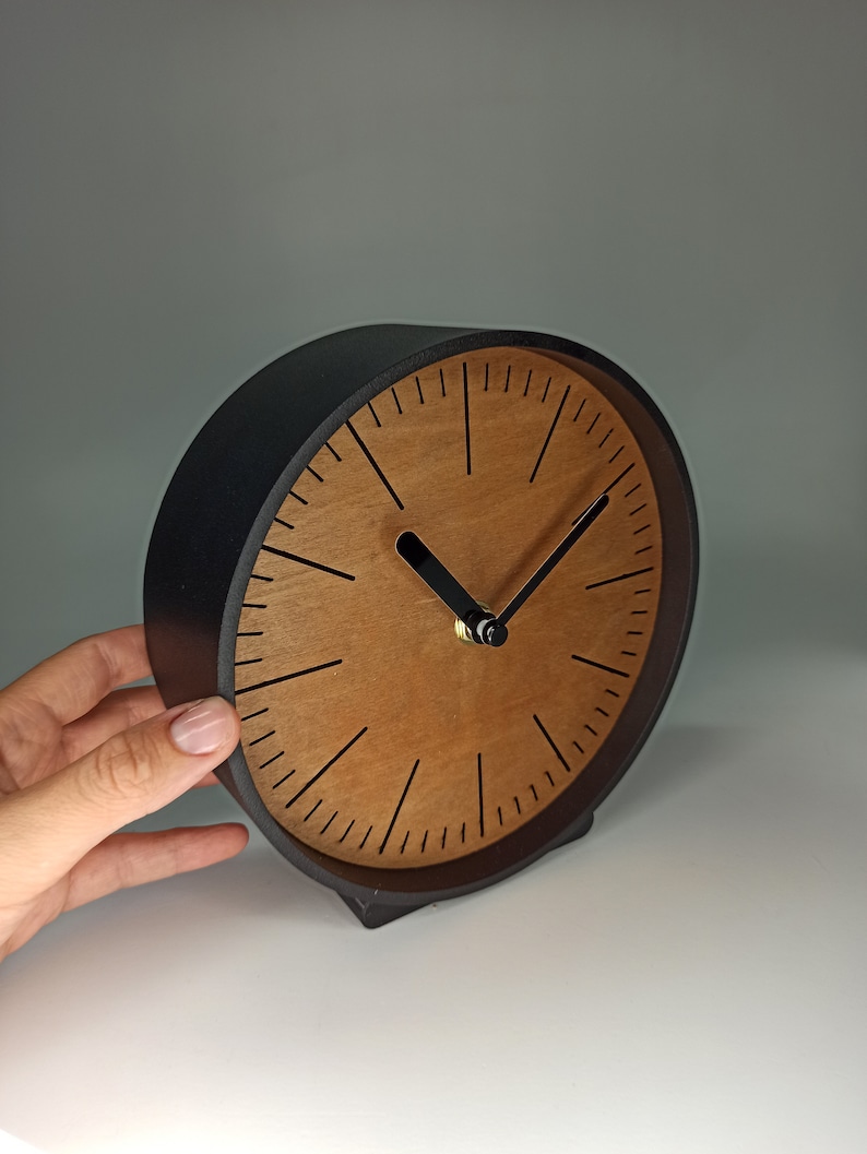 Teak Wood Desk Clock, Black Steel Frame, Mid-century Modern Style, 6 ...