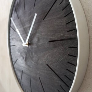 Big round BLACK wood and  WHITE steel wall clock. Simple elegant and minimalistic. Perfect gift