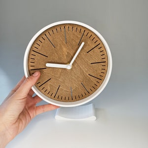 6 inch simple WENGE wood and WHITE STEEL minimalistic round desk clock, unusual clock for gift, desk clock for homeoffice made in Poland