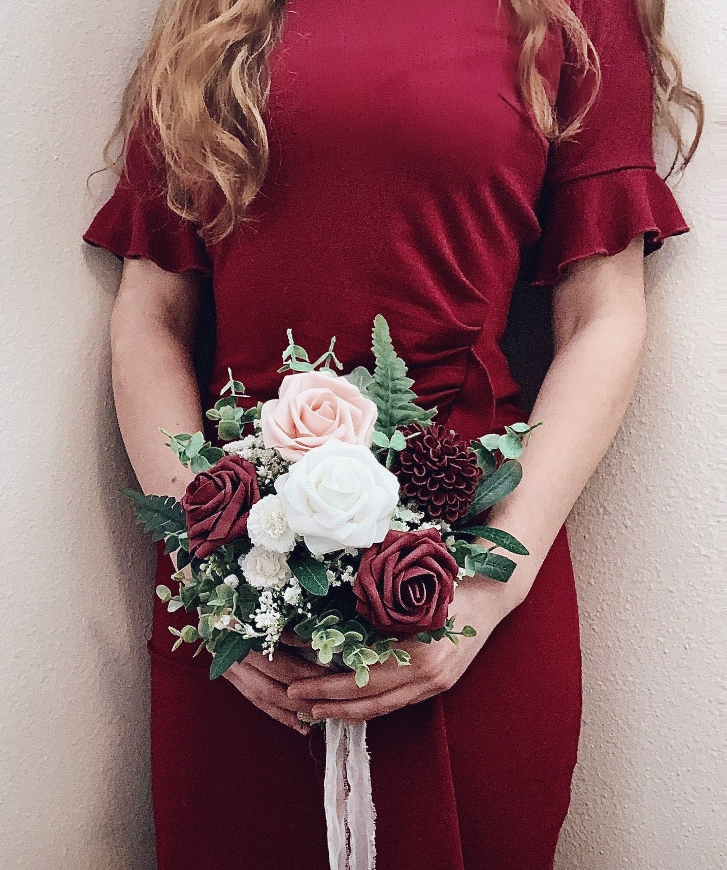 Organic Style Artificial Bridal Bouquet White Blush and Etsy