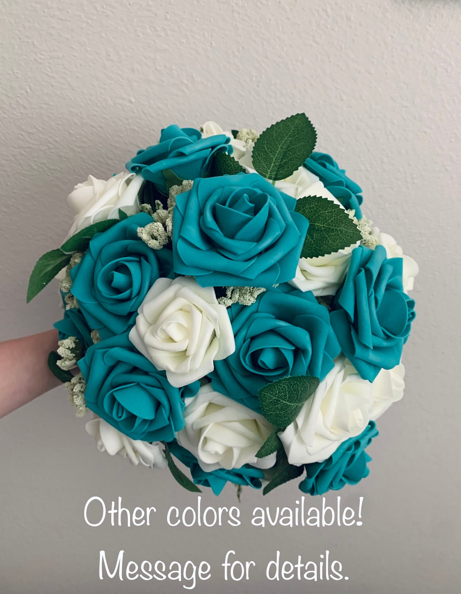 Teal and Ivory Rose Bridal Bouquet Wedding Bouquet Etsy