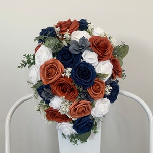 Rust and Navy Floral Wedding Bouquets DIY Invitation Seamless